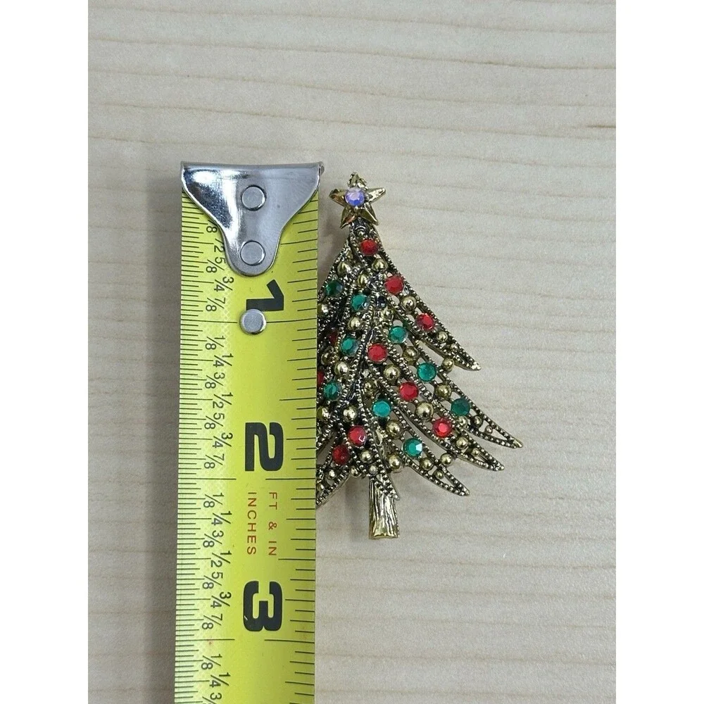 Vtg Hollycraft Christmas Tree Pin Brooch Multi Color Rhinestone Designer Signed